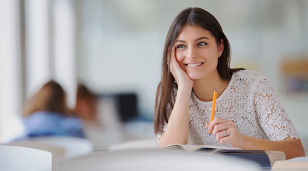 Woman at written test